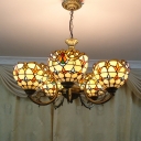 5-Bulb Bowl Shade Chandelier Baroque Yellow Hand Rolled Art Glass Ceiling Pendant Light