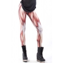 Stylish Women's Leggings Muscle Space Galaxy Skeleton Leaf Printed High Rise Elasticity Ankle Length Skinny Leggings