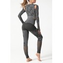 Women's Set Long-sleeved Fitted Tee Top with High Waist Ankle Length Skinny Leggings