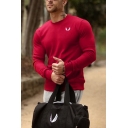 Stylish Men's Tee Top Icon Print Round Neck Long-sleeved Slim Fitted Training T-Shirt