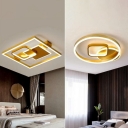 Gold Round/Square Ceiling Flush Mount Contemporary Metal Small/Large LED Flush Light Fixture for Hotel