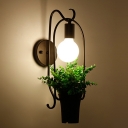 Single Artificial Bonsai Wall Hanging Light Country Black Metal Wall Mount Lamp for Restaurant