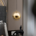 White Glass Sphere Pendant Lighting Postmodern Single Brass Hanging Lamp with Dome Shell