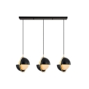 Metal Mobile Shade Cluster Pendant Postmodern 3-Bulb Black/Brass Hanging Light with Ball Milk Glass Shade, Round/Linear Canopy