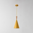 Onion/Cone Shaped Down Lighting Pendant Macaron Iron 1-Light Yellow/Pink/Blue Ceiling Hang Lamp with Wood Cork