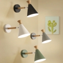 Black/Grey/Pink Horn Rotating Wall Lamp Macaron Single-Bulb Metal Wall Mounted Light with Wood Detail