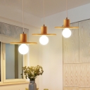 Pot Lid Shaped Dining Table Pendant Lamp Wood 3 Heads Nordic Suspension Lighting with Round/Linear Canopy