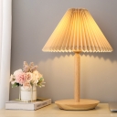 Tapered/Pleated Cone PVC Table Lamp Nordic 1 Head Wooden Night Stand Light with Tray Base for Bedroom