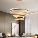 1/2/3-Tiered Round Acrylic Chandelier Lamp Minimalist Gold Small/Large LED Hanging Light with Wavy Trim, Warm/White/3 Color Light