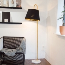 Fabric Tapered Floor Standing Lamp Postmodern 1-Light Black/White and Gold Inner Gooseneck Floor Light