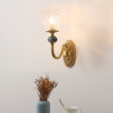 Clear Carved Glass Flower Wall Lamp Traditional 1/2-Head Living Room Sconce Light with Curved Arm in Gold