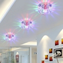 Mirrored Chrome Round Flush Light Modern Clear Crystal LED Ceiling Mount Lamp in Warm/White/Multi-Color Light, 3/5w