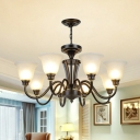 3/5/6 Bulbs Frost Glass Hanging Light Traditional Black/Gold Bell Shaped Living Room Chandelier Lamp