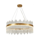 Oval/Round Living Room Chandelier Pendant Crystal Rod Postmodern LED Hanging Light Kit in Gold, 31.5