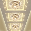 Lattice-Cut Crystal Round Ceiling Light Minimalist Chrome LED Flush Mount Lighting Fixture in Warm/White/Multi-Color Light