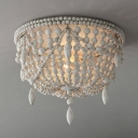 Rustic Dome Flush Ceiling Light 3/5/6-Bulb Wood Beading Flush Mount Lighting in White for Bedroom
