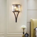 Curved Crystal Flush Mount Wall Sconce Vintage Single-Bulb Bedroom Wall Mounted Lamp in Black/Gold
