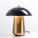 Single-Bulb Bedside Table Light Postmodern Black and Brass Night Lamp with Mushroom Metal Shade
