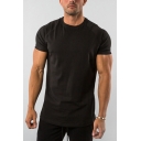Trendy Men's Tee Top Solid Color Crew Neck Raglan Short Sleeves Regular Fitted T-Shirt