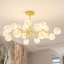 Tree Branch LED Hanging Light Fixture Modern Clear Glass 9/12/18-Bulb Gold Starry Chandelier in Natural/3 Color Light