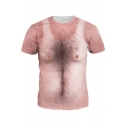 Creative Men's Tee Top 3D Pattern Chest Hair Chest Round Neck Short-sleeved Regular Fitted T-Shirt