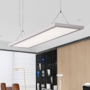 Rectangle Office LED Pendant Light Aluminum Minimalist Hanging Lamp with Recessed Diffuser in White