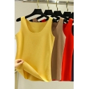 Basic Women's Tank Top Solid Color Round Neck Sleeveless Slim Fitted Bottoming Cami Top