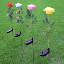 1-Piece Modern Solar Path Light Red/Pink/Yellow Rose Bouquet LED Stake Lamp with Plastic Shade