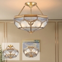 Traditional Bowl Flush Mount Lighting 3/4/6-Head Frost Glass Panes Flushmount/Downrod Ceiling Light in Gold