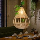 Lodge Style Raindrop Plant Pendant Lamp 1 Bulb Natural Rope Hanging Ceiling Light in Beige