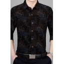 Trendy Men's Shirt Floral Pattern Button Fly Turn-down Collar Long Sleeves Fitted Shirt