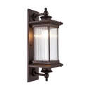 Ribbed Glass Cuboid Wall Lamp Vintage 1-Bulb Courtyard Sconce Light in Black/Coffee/Bronze, 23