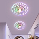 Hallway LED Ceiling Flush Light Modern Clear Flush-Mount Light Fixture with Spiral Flower Crystal Shade in Warm/White/Blue Light