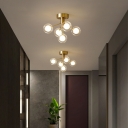 Nordic 5 Bulbs Semi Flush Mount Black/Brass Firefly Ceiling Light with Double Ball Glass Shade