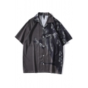 Stylish Mens Shirt Insect Graphic Printed Button Closure Spread Collar Short Sleeves Relaxed Fit Shirt