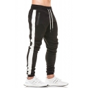 Stylish Mens Active Trousers Contrast Stripe Pattern Zip Pocket Drawstring Waist Ankle Length Regular Fitted Gym Pants