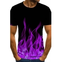 Trendy Mens Tee Top Fire 3D Pattern Crew Neck Short Sleeves Regular Fitted 3D T-Shirt