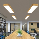 Wood Rectangle Suspension Pendant Nordic Aluminum Small/Medium/Large LED Hanging Light Kit for Office