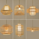 Bamboo Diamond/Cylinder/Round Drop Pendant Asia Single-Bulb Wood Suspension Light for Dining Room