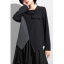 Chic Patchwork Sweatshirt Long Sleeve Asymmetric Neck Relaxed Fit Pullover Sweatshirt for Girls