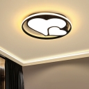 Black Loving Heart Flush Light Fixture Modern Acrylic LED Round Ceiling Lamp in Warm/White Light