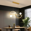 Symmetric Semicircle Island Lighting Postmodern White Glass Black/Gold LED Pendant Light in White/3 Color Light/Remote Control Stepless Dimming