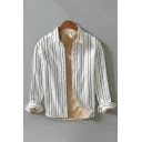 Fancy Men's Shirt Stripe Print Button Closure Brushed Inside Spread Collar Long Sleeves Regular Fitted Shirt