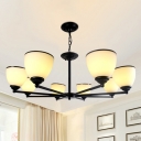 Bell Bedroom Flush Mount Chandelier Classic Milky Glass 3/6/8-Light Black Semi Flush Ceiling Lamp
