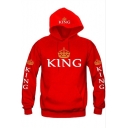 Unisex KING Letter Crown Printed Long Sleeves Pullover Hoodie with Pocket