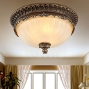 Dome Shaped Bedroom Ceiling Mount Lamp Traditional Ribbed Glass 3-Bulb Brown Flush Light, Small/Medium/Large