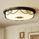 Floral Opal Glass LED Ceiling Lamp Country Style Small/Large Bedroom Flush Light Fixture in Black