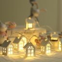 White House Shaped String Lamp Kids Style 10-Head Wood Battery LED Christmas Light, 4.9ft