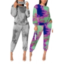 Pretty Ladies Co-ords Tie Dye Printed Cut Out Back Loose Sweatshirt & Relaxed Pants Set