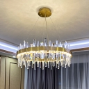 Postmodern Style LED Chandelier Gold Round/Oval/Rectangle Hanging Lamp with Crystal Shade, Small/Large